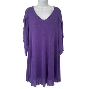 Purple Fairycore Dress Womens Medium‎ Glitter V Neck Flutter Sleeve Party HOCO